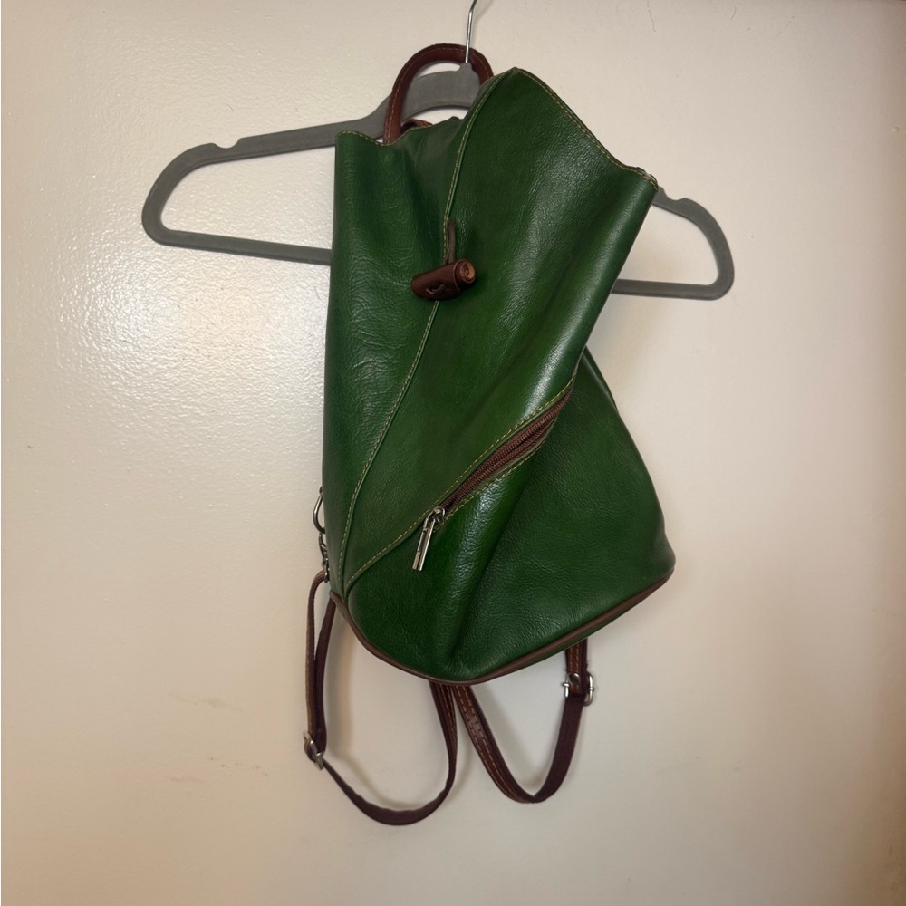 Green Leather Backpack- Genuine Leather from Italy